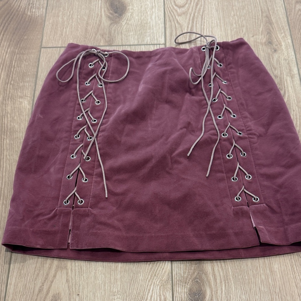 Endless Rose Burgundy Lace-Up Mini Skirt